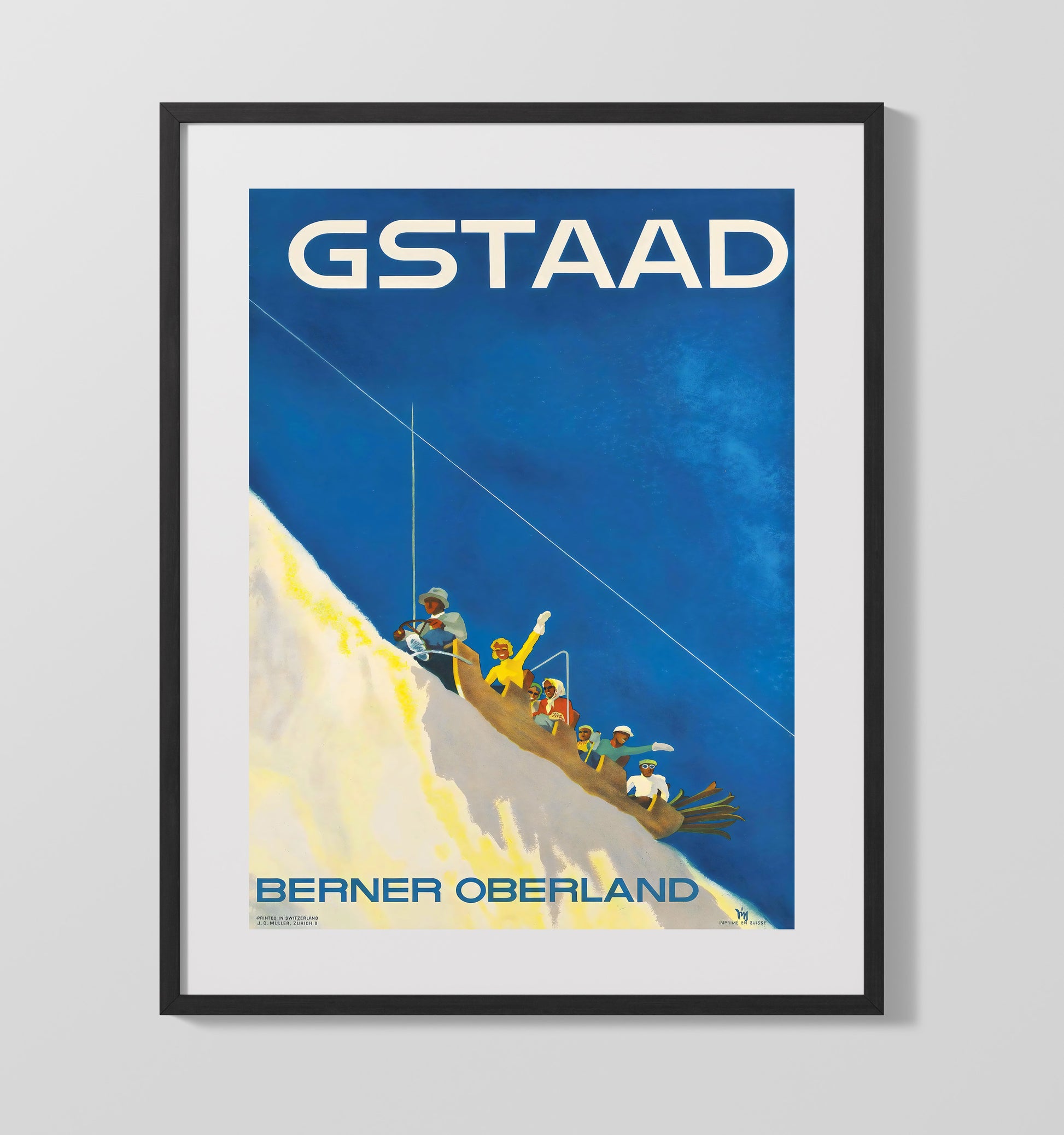 Gstaad Berner Oberland Vintage Travel Print 16x20 Gallery Frame travel wall art print
