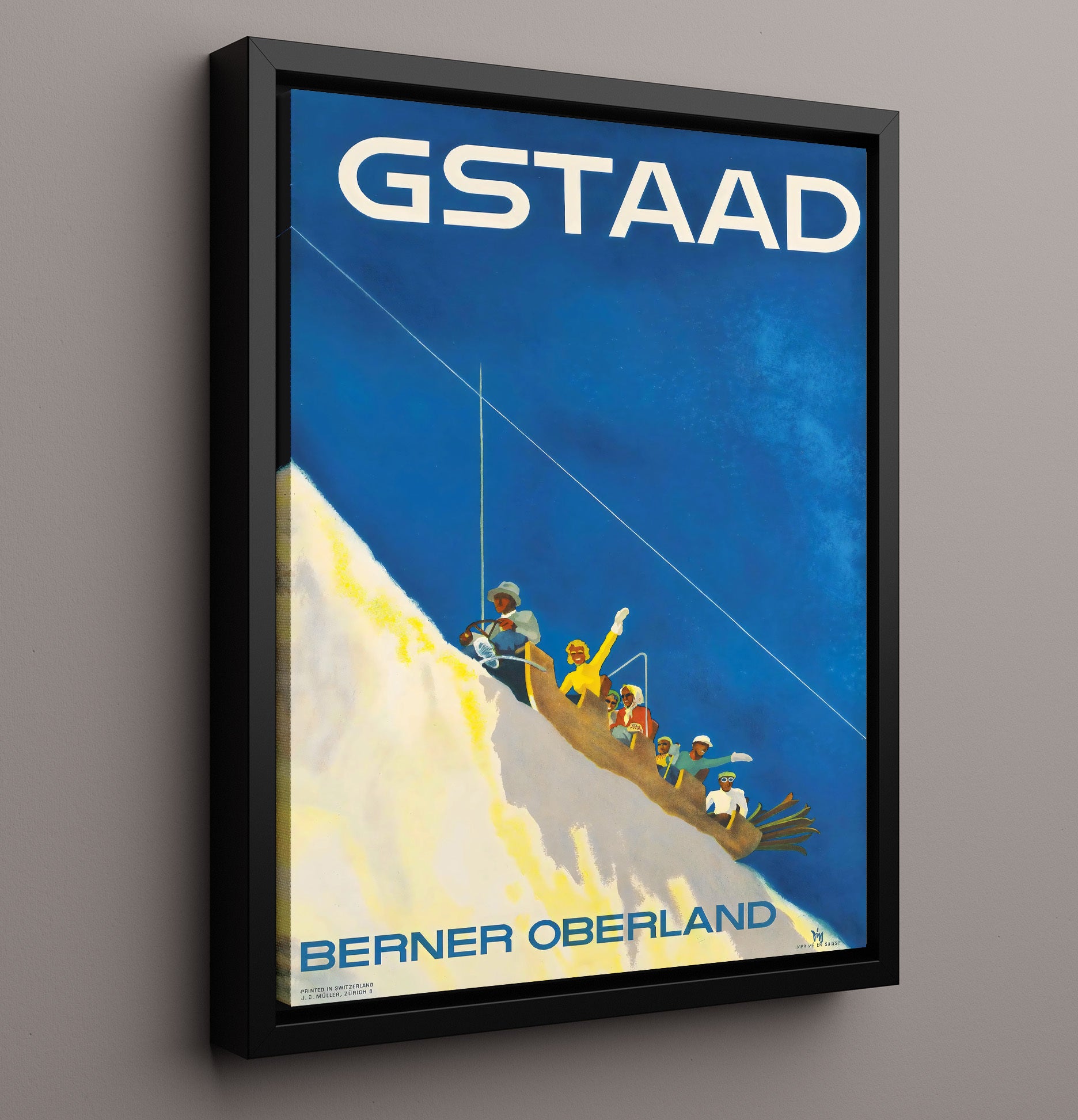 Gstaad Berner Oberland Vintage Travel Print 16x20 Framed Canvas travel wall art print
