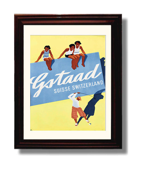 Gstaad Golf and Friends Vintage Travel Print 8x10 Beveled Frame travel wall art print