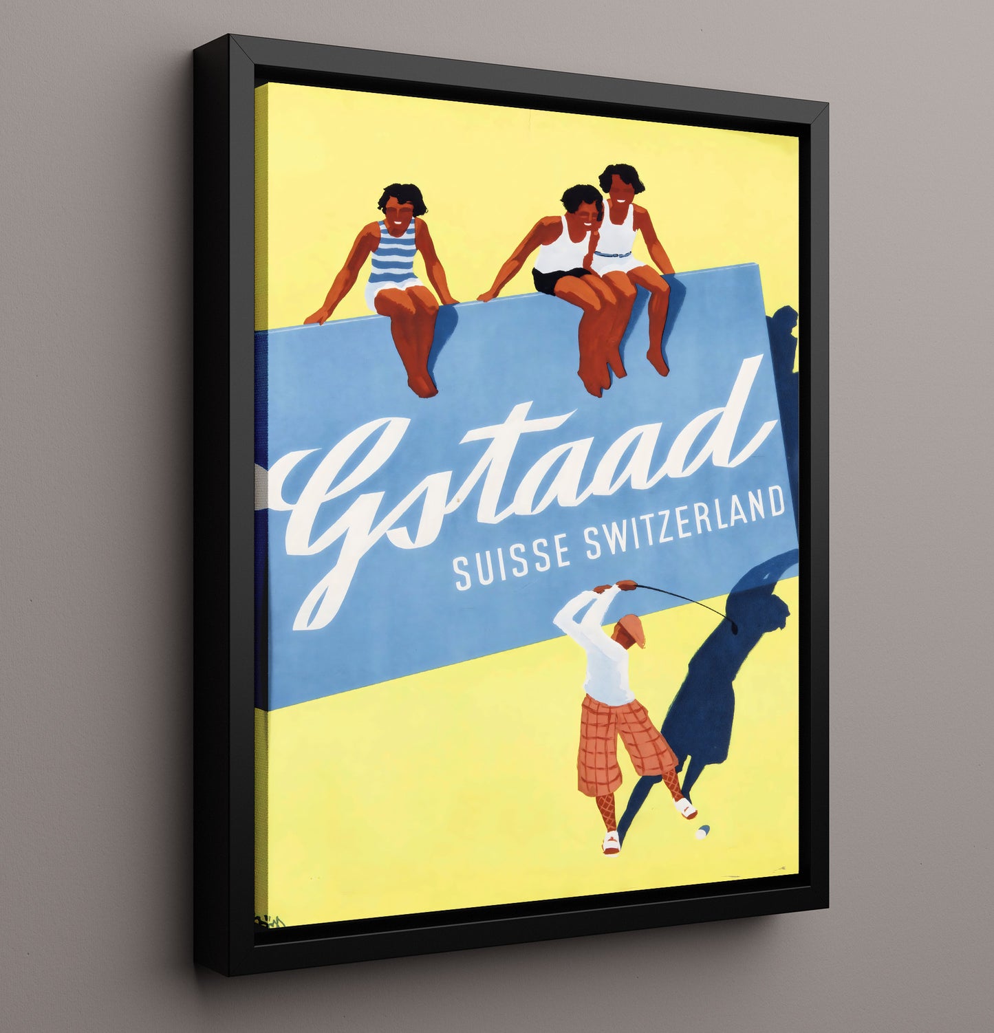 Gstaad Golf and Friends Vintage Travel Print 16x20 Framed Canvas travel wall art print