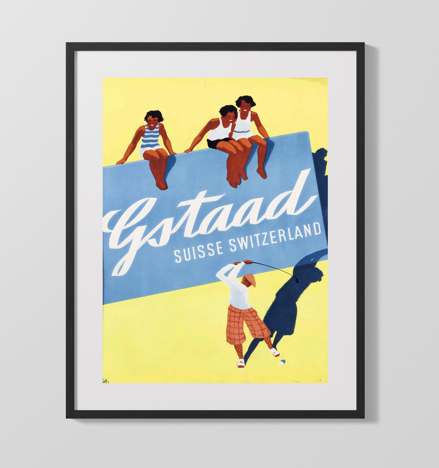 Gstaad Golf and Friends Vintage Travel Print 16x20 Gallery Frame travel wall art print