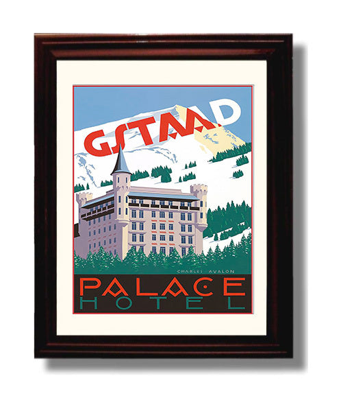 Gstaad Palace Hotel Vintage Travel Print 8x10 Beveled Frame travel wall art print