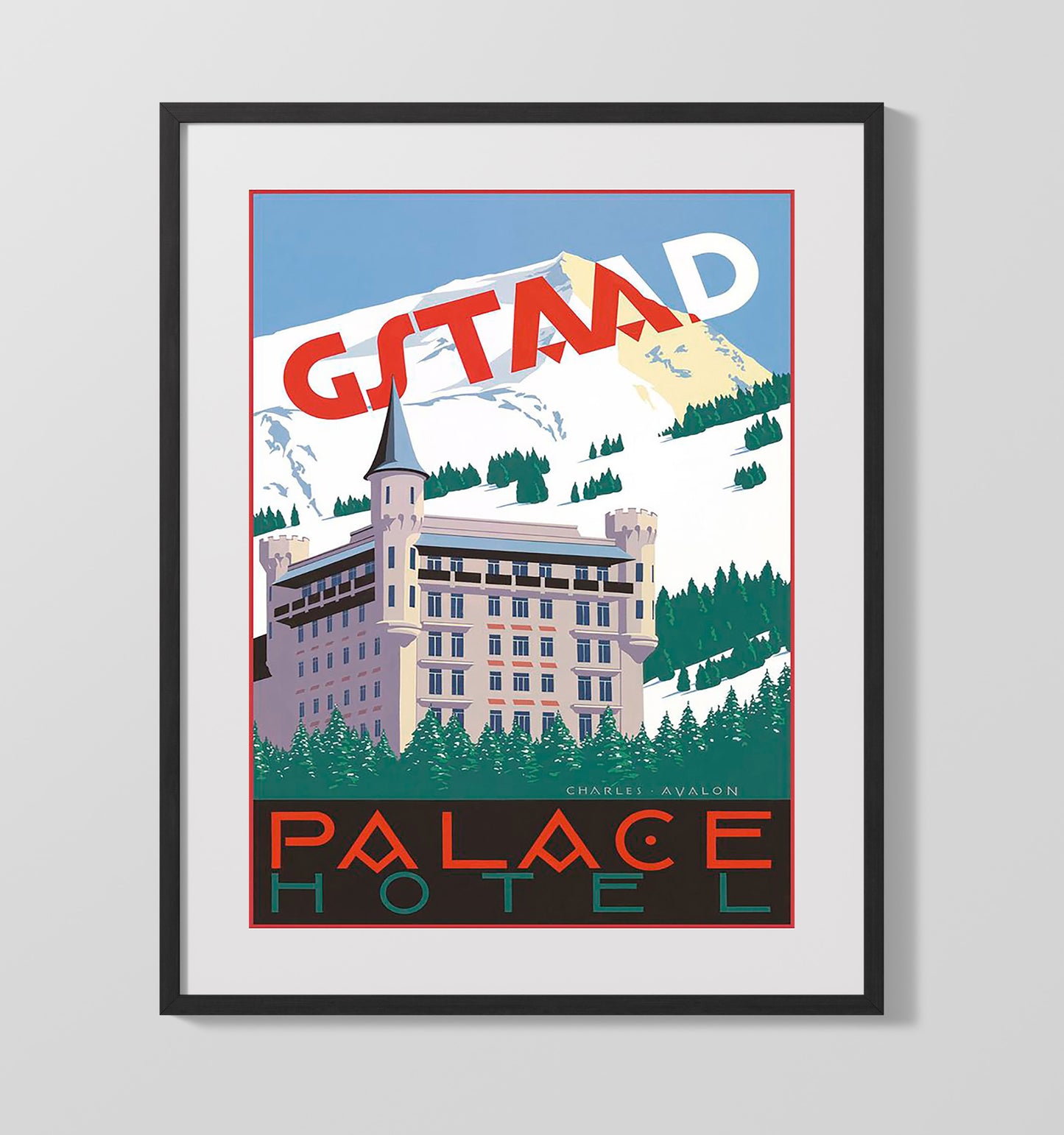 Gstaad Palace Hotel Vintage Travel Print 16x20 Gallery Frame travel wall art print