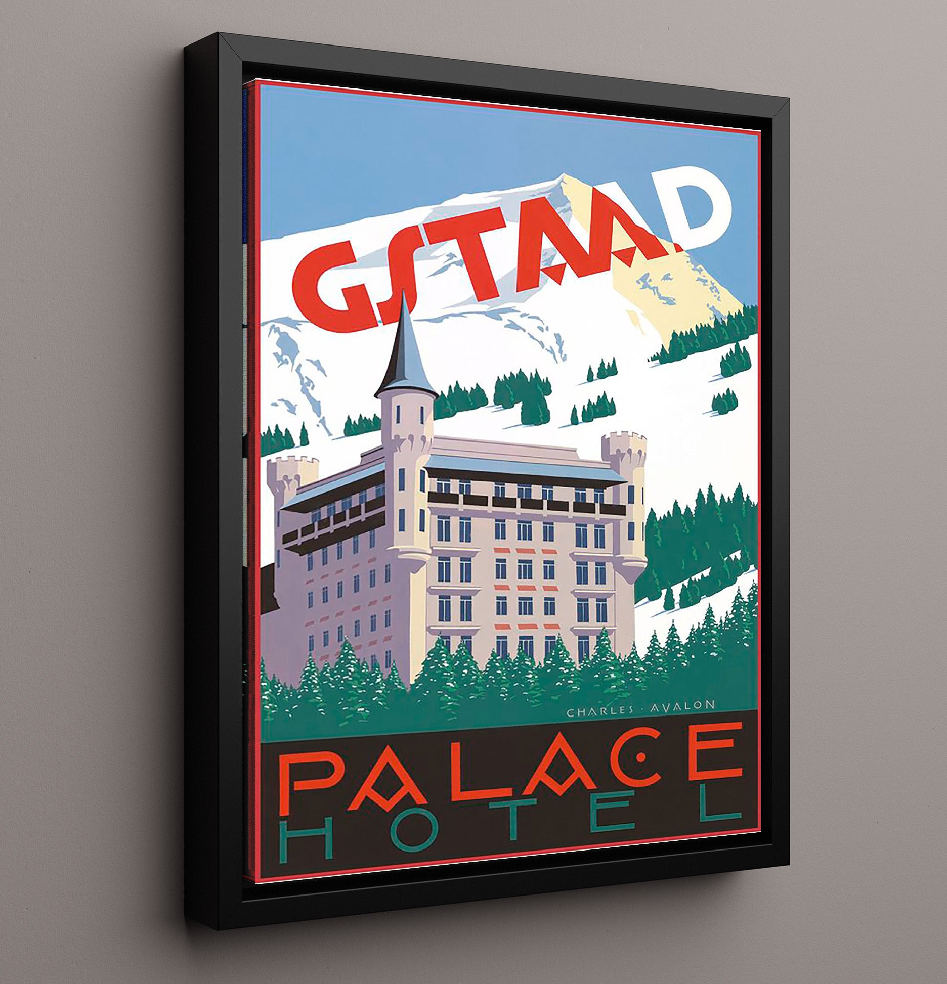 Gstaad Palace Hotel Vintage Travel Print 16x20 Framed Canvas travel wall art print