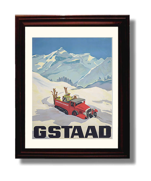 Gstaad Vintage Travel Print 8x10 Beveled Frame travel wall art print