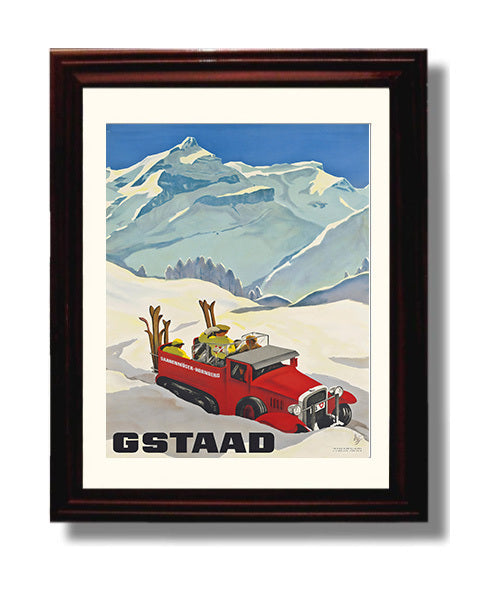 Gstaad Switzerland Vintage Travel Print 8x10 Beveled Frame travel wall art print