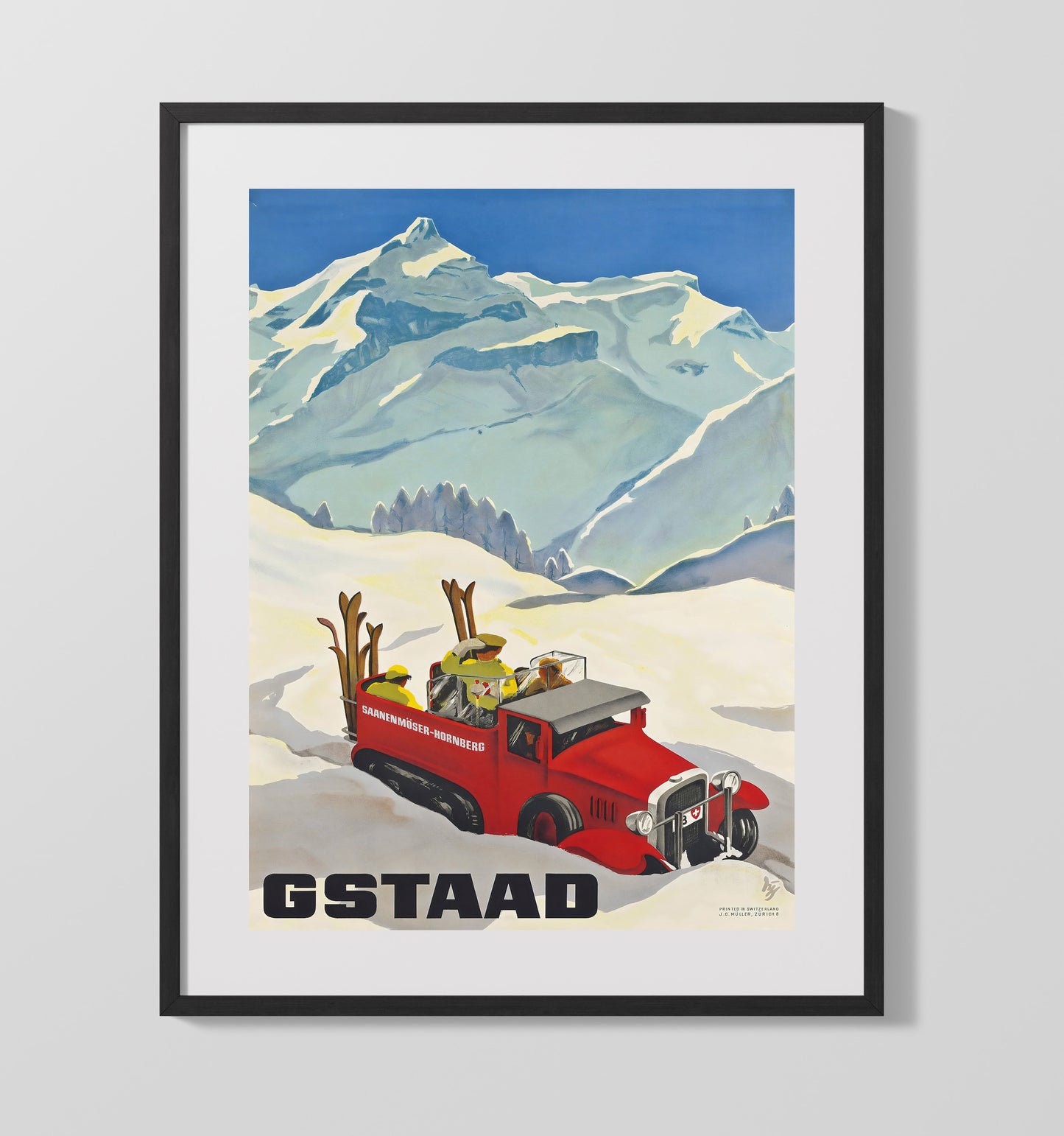Gstaad Switzerland Vintage Travel Print 16x20 Gallery Frame travel wall art print