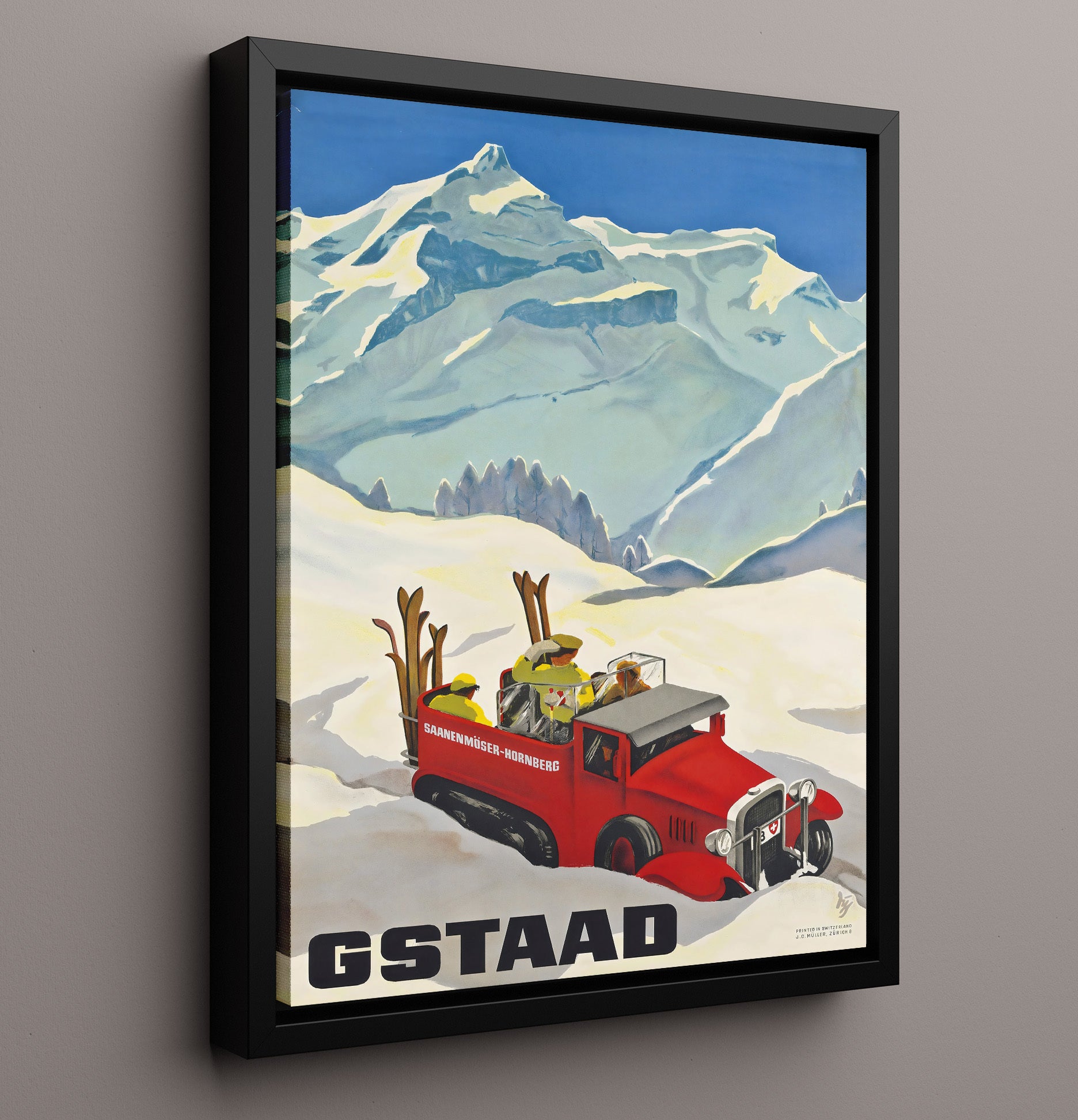 Gstaad Switzerland Vintage Travel Print 16x20 Framed Canvas travel wall art print