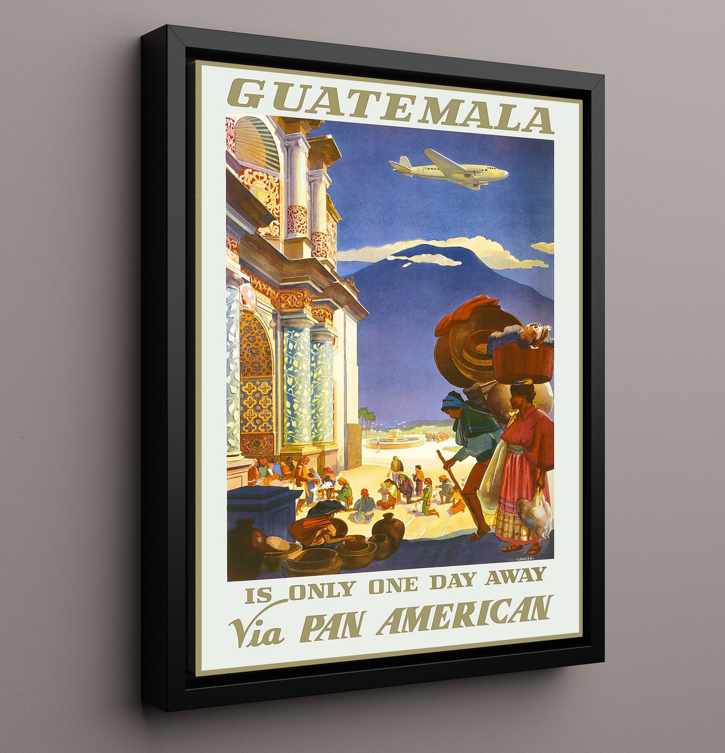 Guatemala Pan American Vintage Travel Print 16x20 Framed Canvas travel wall art print