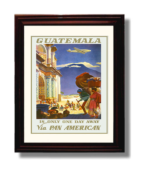 Guatemala Pan American Vintage Travel Print 8x10 Beveled Frame travel wall art print