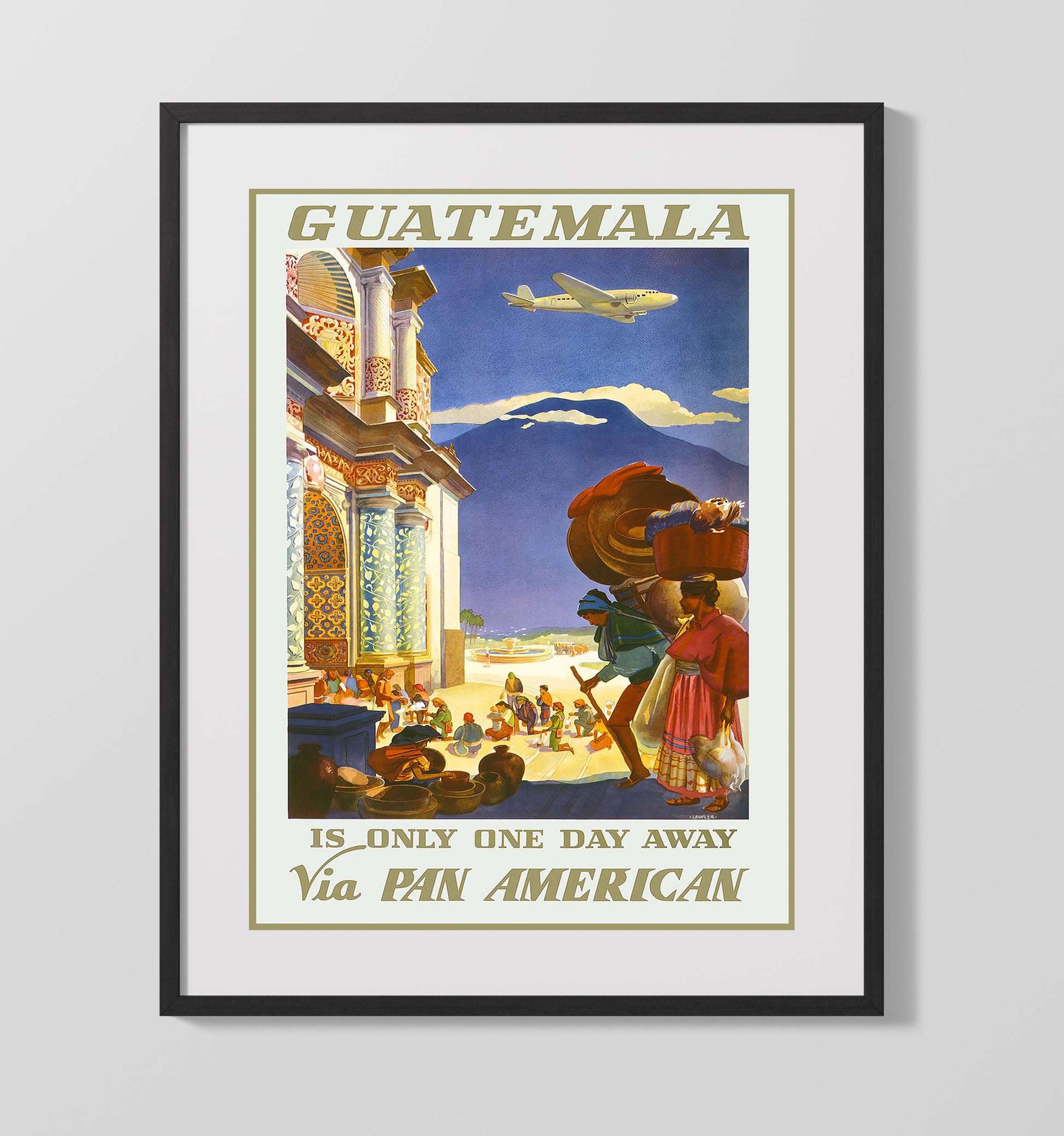 Guatemala Pan American Vintage Travel Print 16x20 Gallery Frame travel wall art print