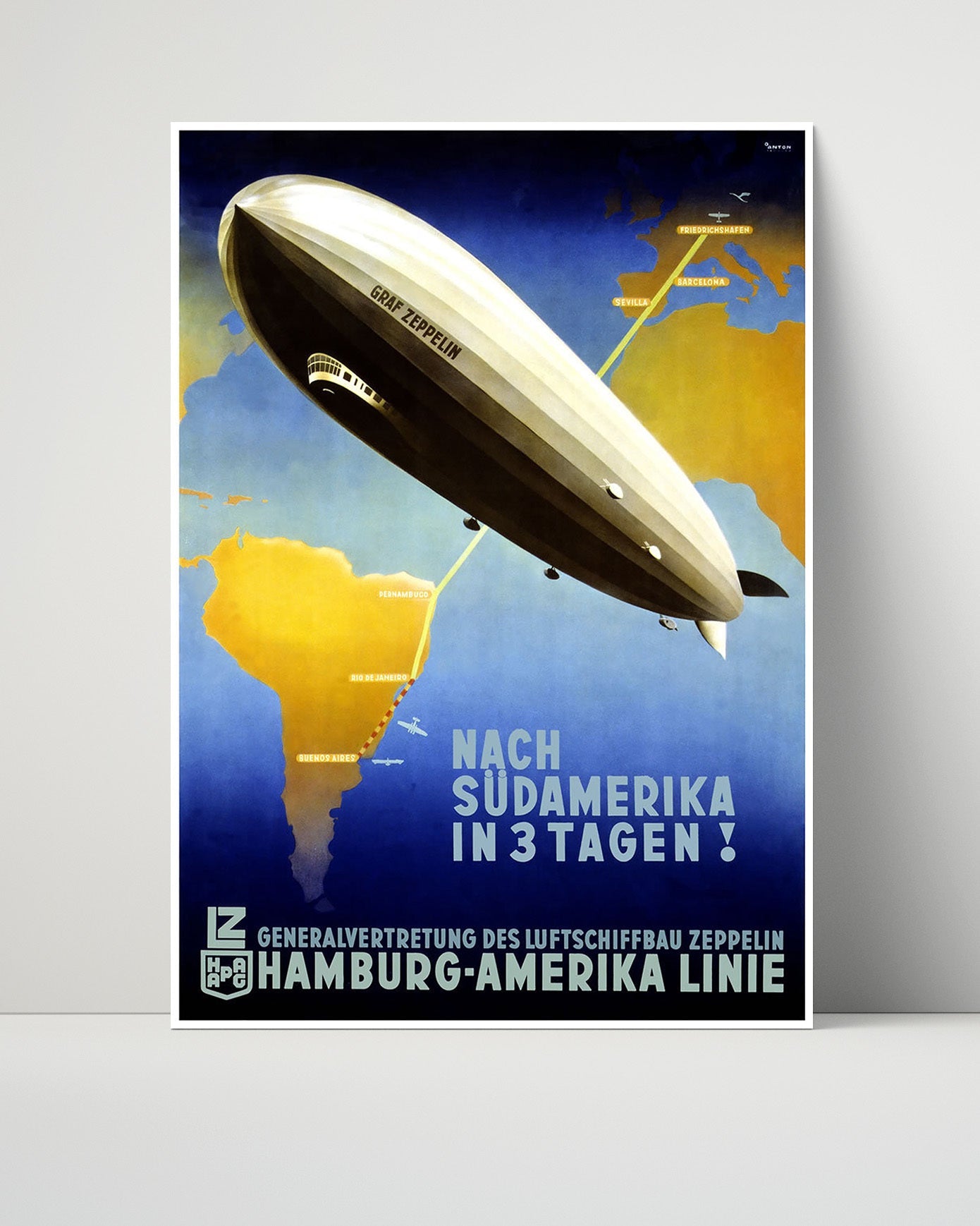 Classic Travel Poster - Hamburg America - Zeppelin