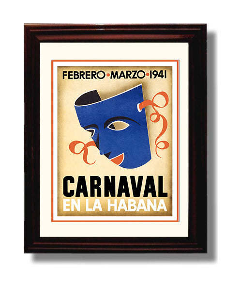 Havana Carnaval 1941 Vintage Travel Print 8x10 Beveled Frame travel wall art print