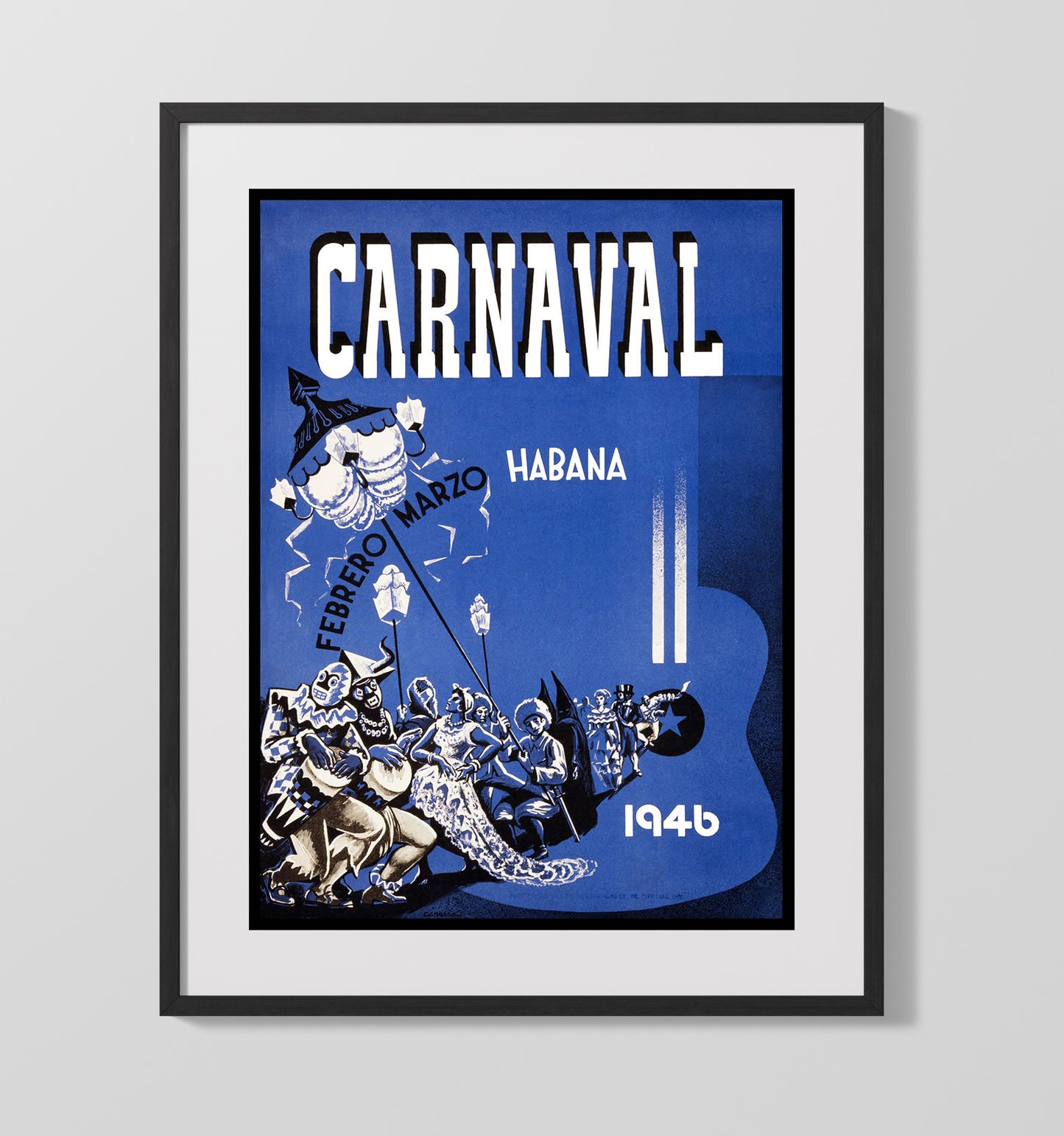 Havana Carnaval 1946 Vintage Travel Print 16x20 Gallery Frame travel wall art print