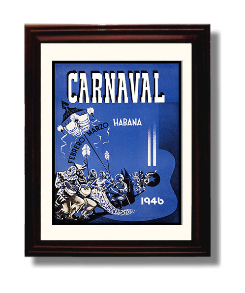 Havana Carnaval 1946 Vintage Travel Print 8x10 Beveled Frame travel wall art print