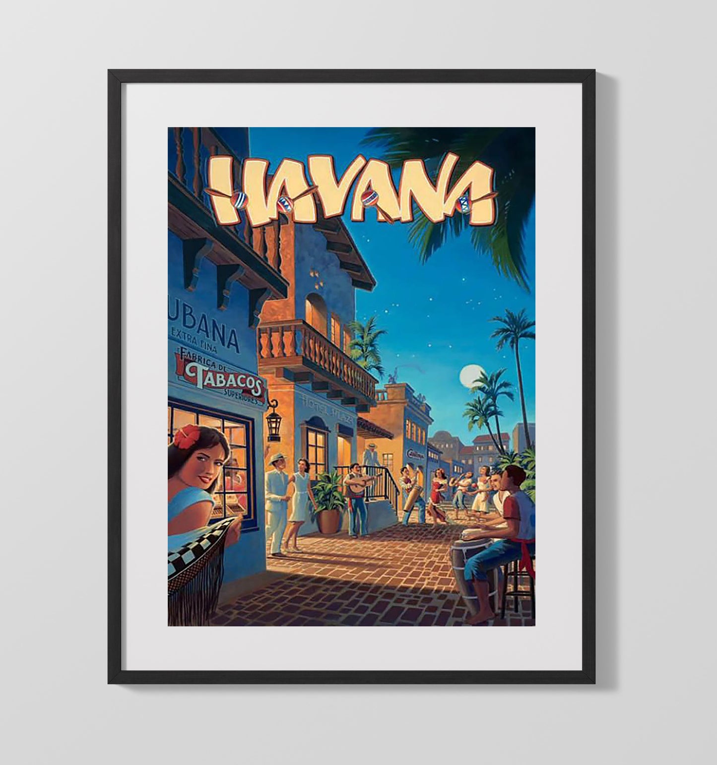 Havana Cuba Nightlife Vintage Travel Print 16x20 Gallery Frame travel wall art print