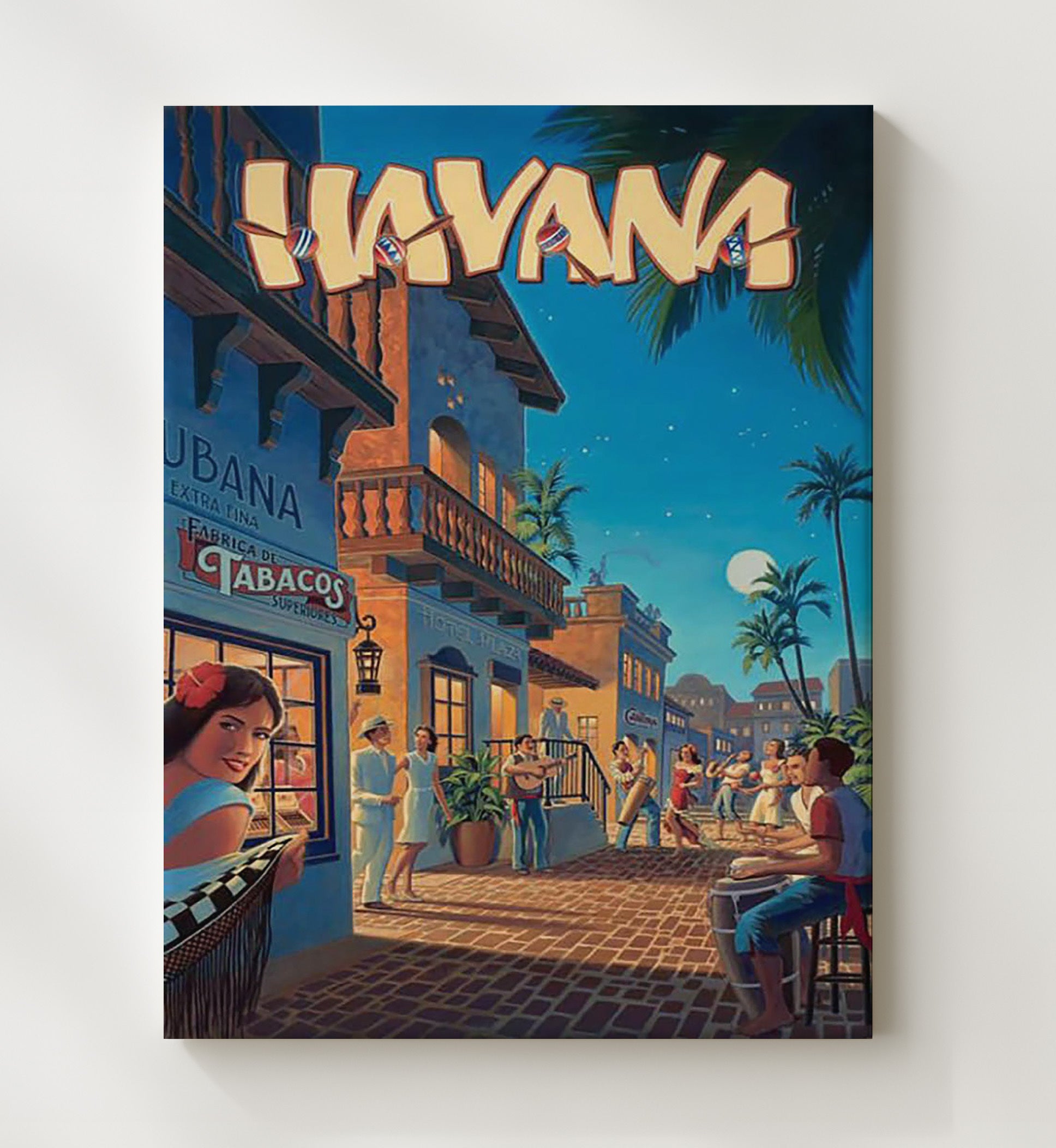 Havana Cuba Nightlife Vintage Travel Print 20x24 Canvas travel wall art print