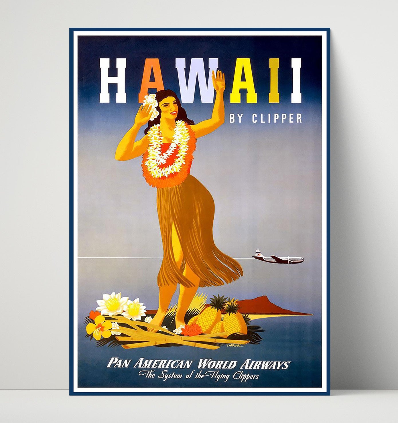 Hawaii By Clipper Vintage Travel Print 16x20 Unframed Print travel wall art print