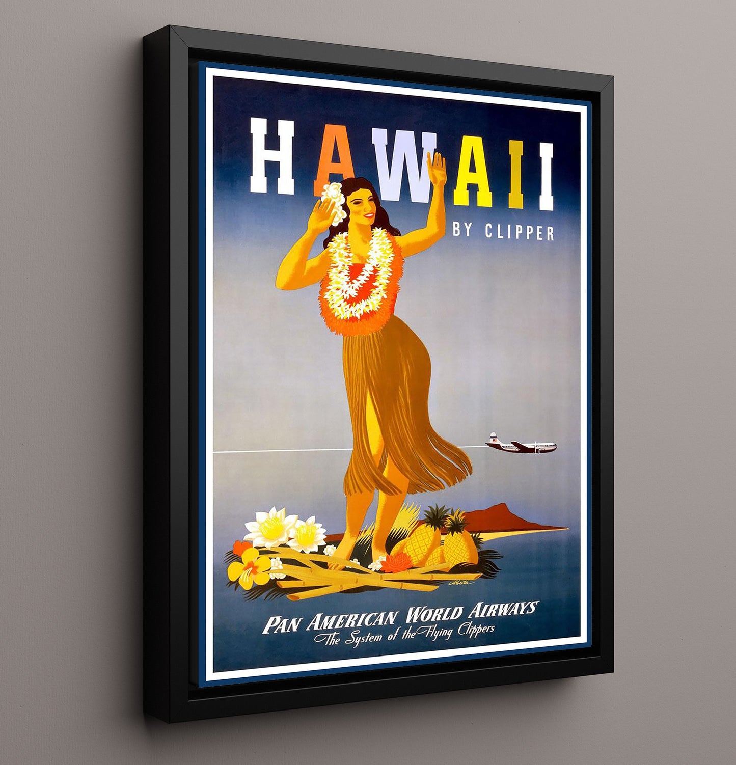 Hawaii By Clipper Vintage Travel Print 16x20 Framed Canvas travel wall art print