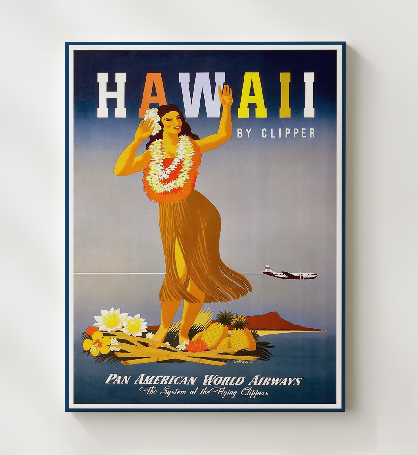 Hawaii By Clipper Vintage Travel Print 20x24 Canvas travel wall art print