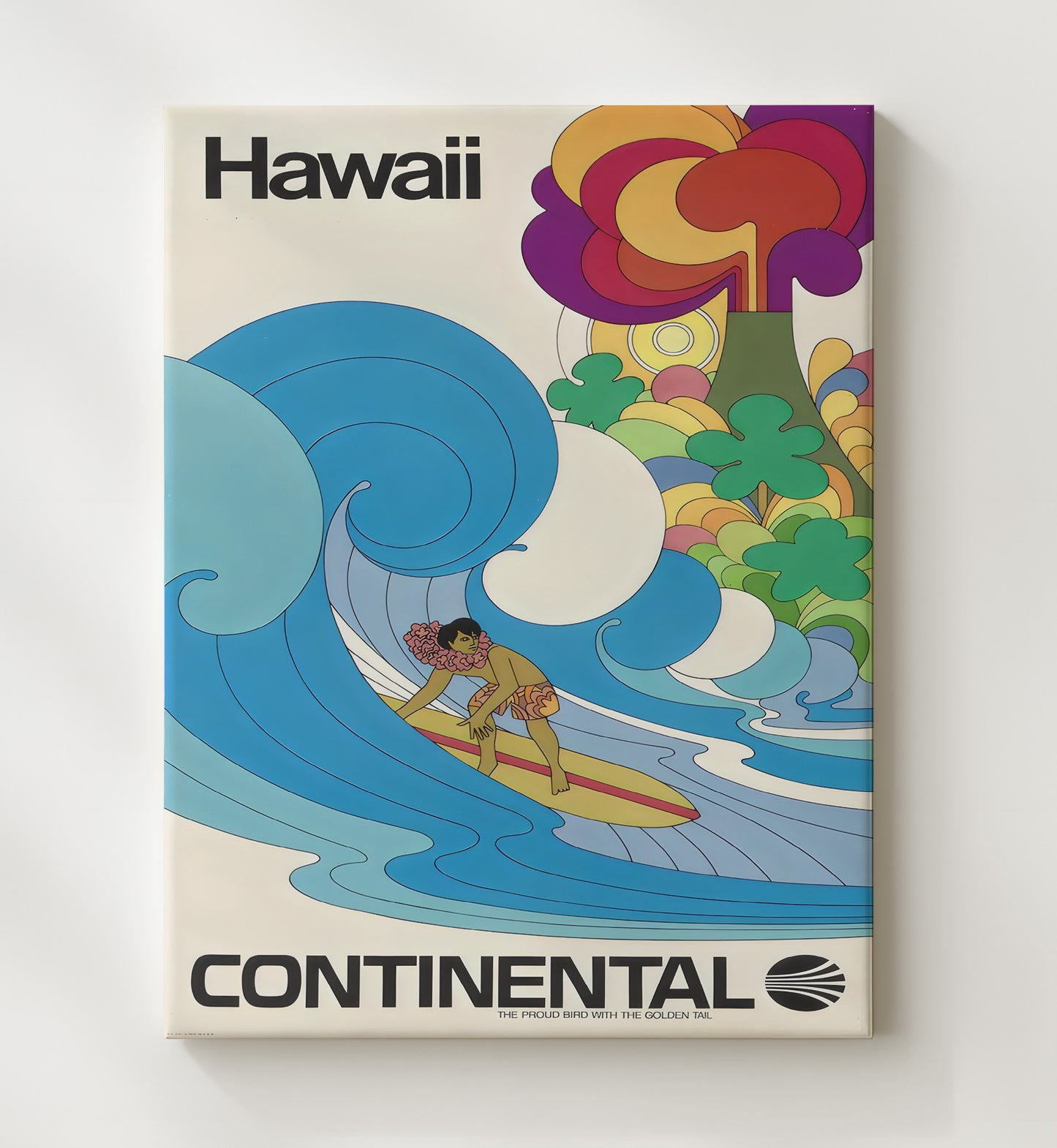 Hawaii Continental Vintage Travel Print 20x24 Canvas travel wall art print