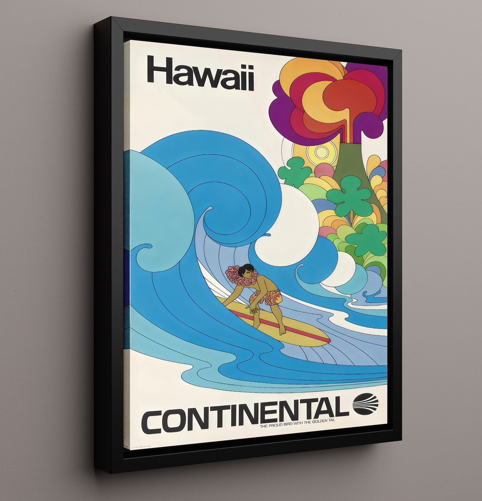 Hawaii Continental Vintage Travel Print 16x20 Framed Canvas travel wall art print