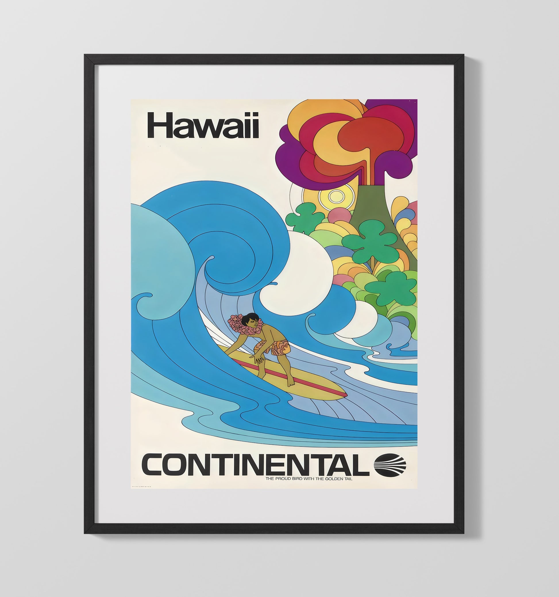 Hawaii Continental Vintage Travel Print 16x20 Gallery Frame travel wall art print