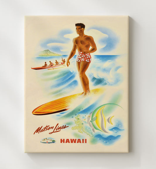 Hawaii Matson Lines Surfing - Travel - 20x24 Canvas