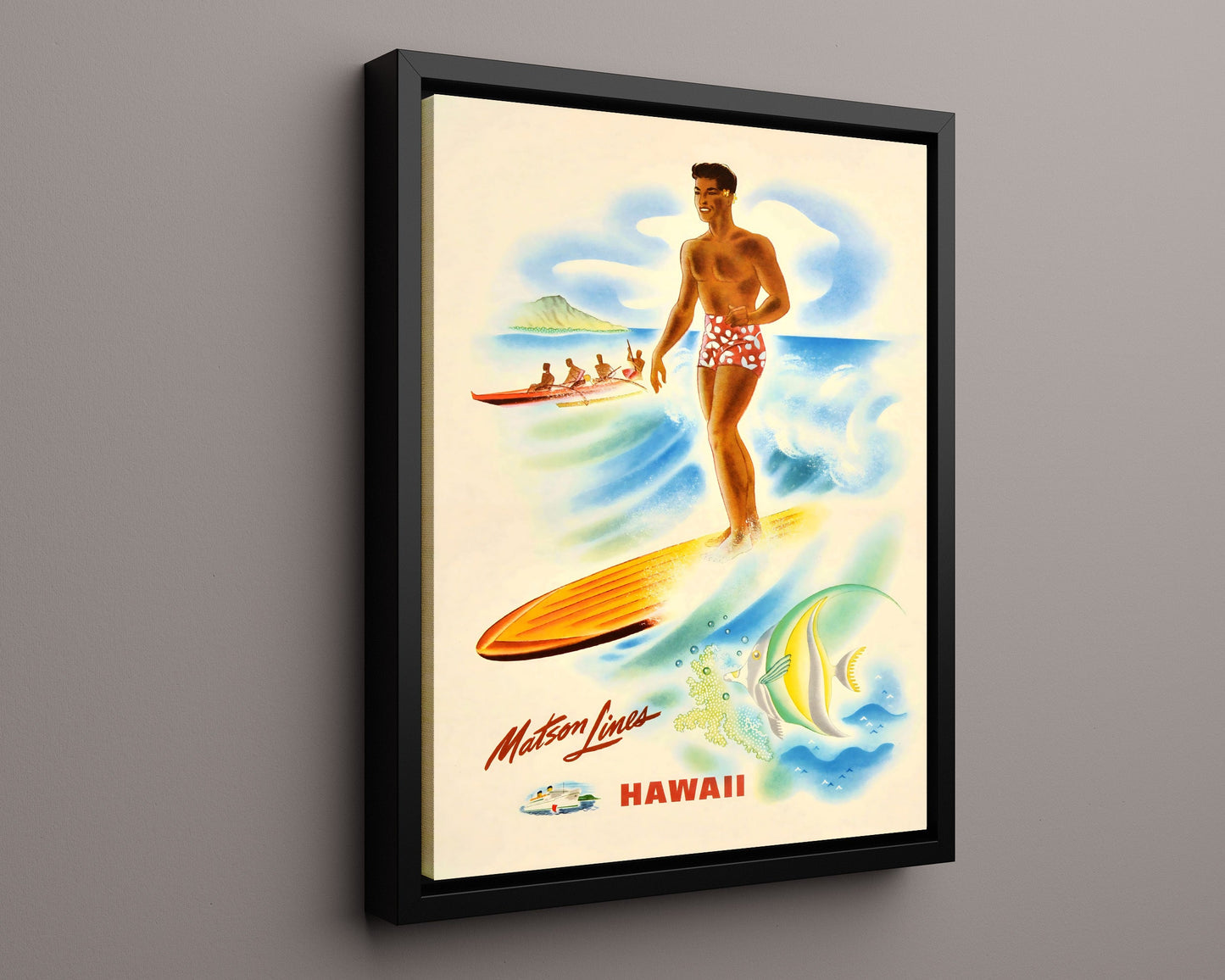 Classic Travel Poster - Hawaii - Matson Lines Surfing