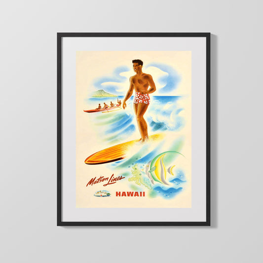 Classic Travel Poster - Hawaii - Matson Lines Surfing