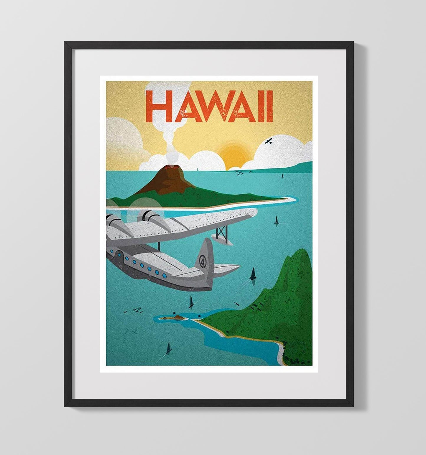 Hawaii Seaplane Vintage Travel Print 16x20 Gallery Frame travel wall art print