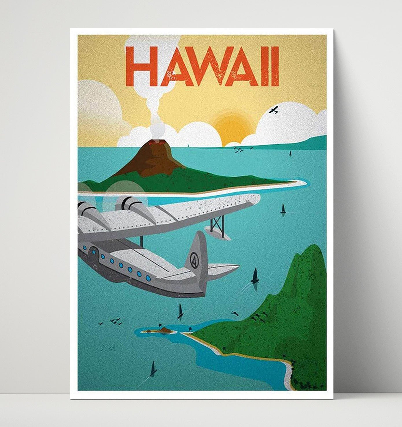 Hawaii Seaplane Vintage Travel Print 16x20 Unframed Print travel wall art print