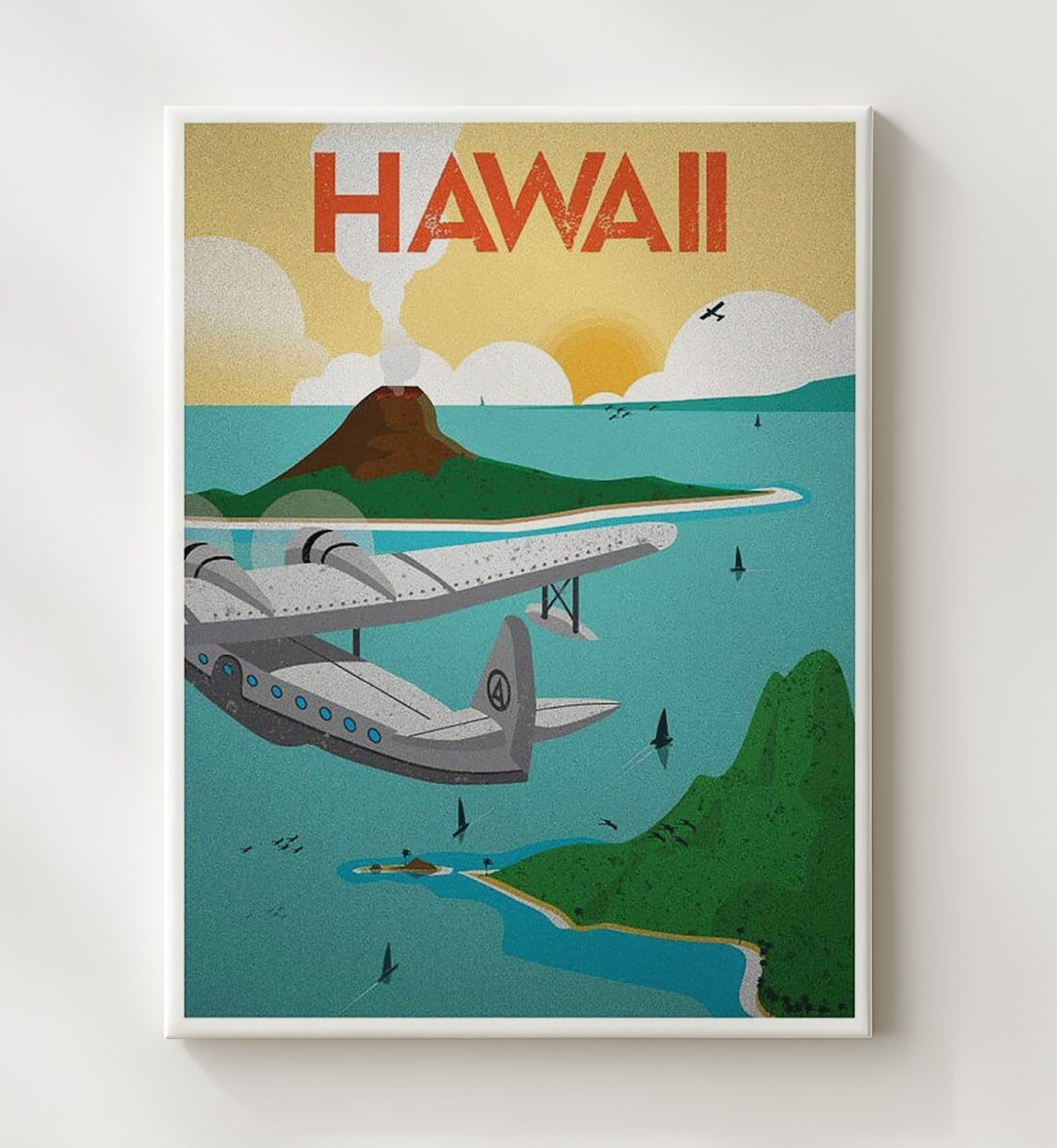 Hawaii Seaplane Vintage Travel Print 20x24 Canvas travel wall art print