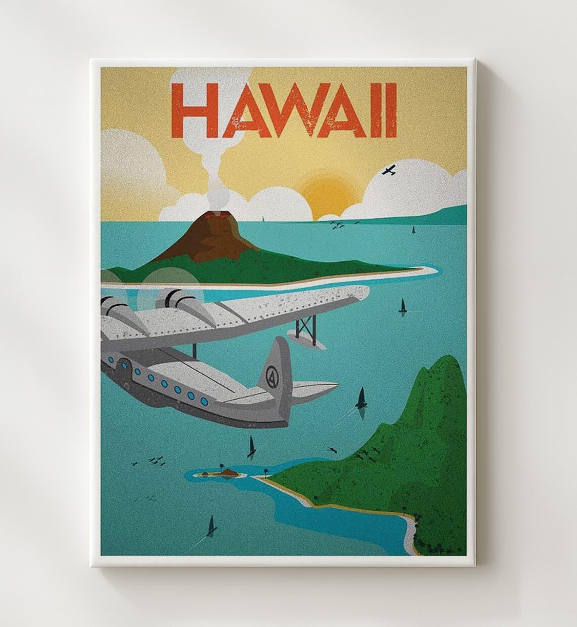 Hawaii Seaplane Vintage Travel Print 20x24 Canvas travel wall art print