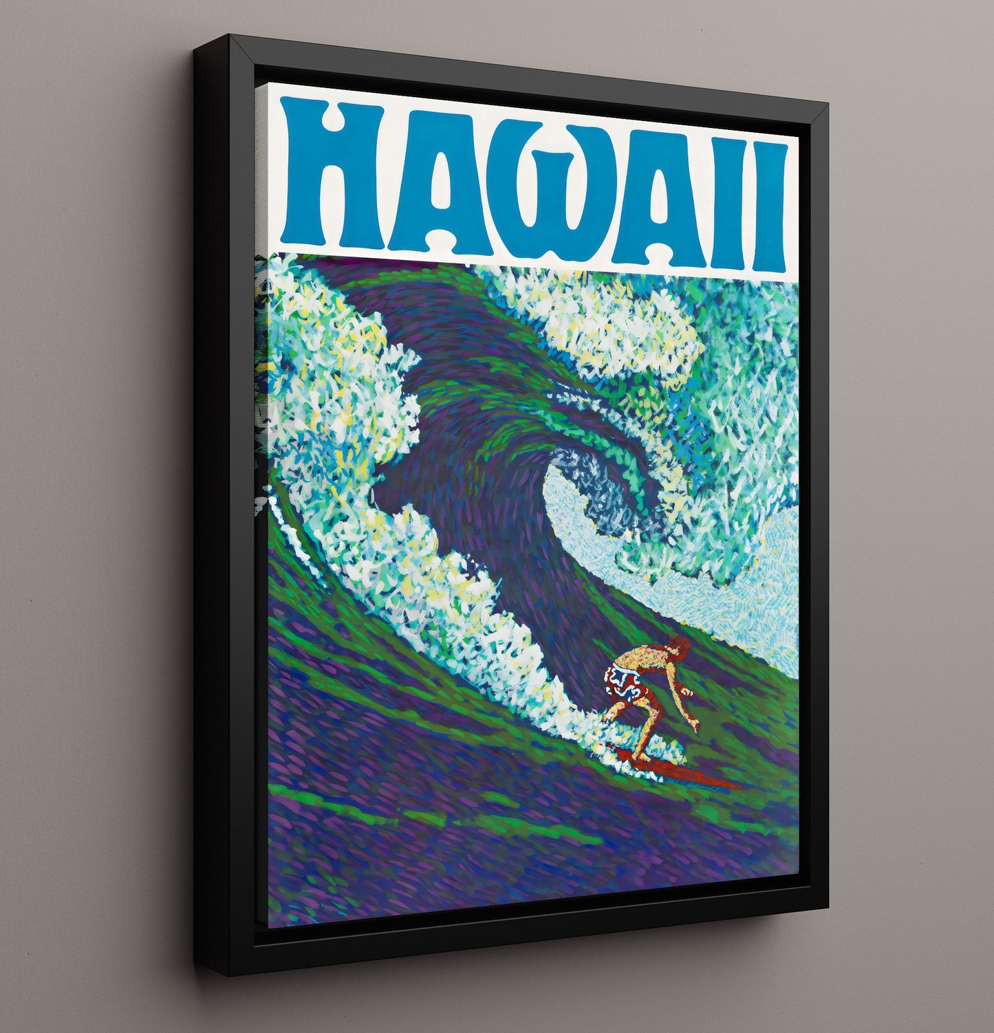 Hawaii Surfing Vintage Travel Print 16x20 Framed Canvas travel wall art print