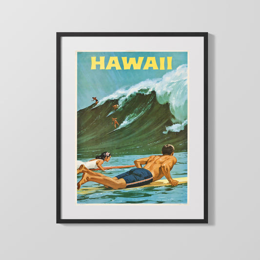 Classic Travel Poster - Hawaii - Surfing