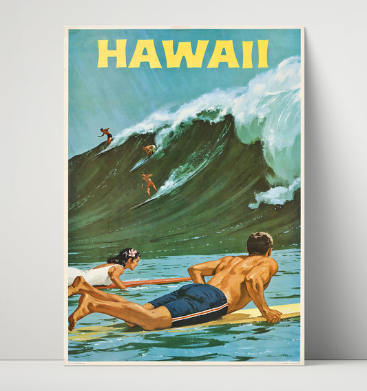 Hawaii Surfing Scene - Travel - 16x20 Unframed Print