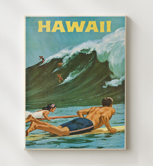 Hawaii Surfing Scene - Travel - 20x24 Canvas