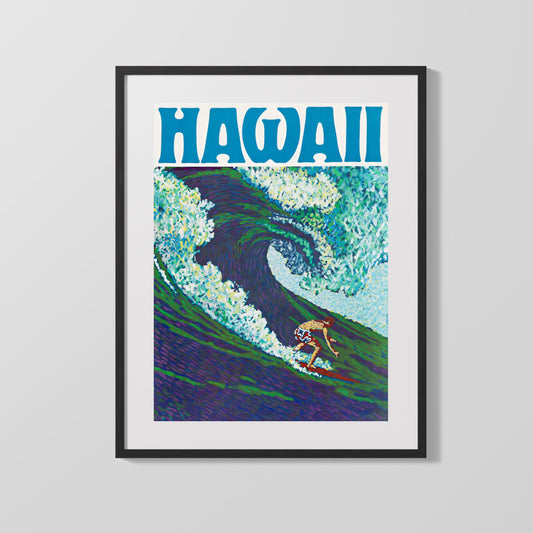 Classic Travel Poster - Hawaii - Surfing Scene