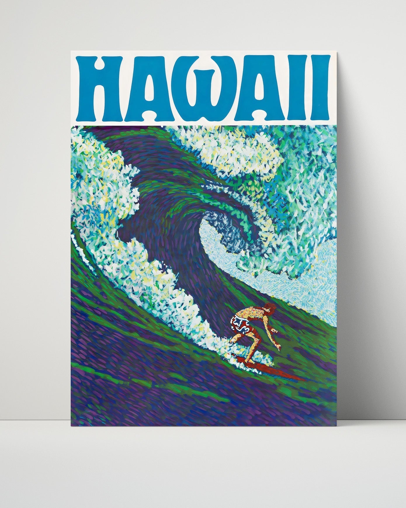 Classic Travel Unframed Poster -  Hawaii - Surfing Scene