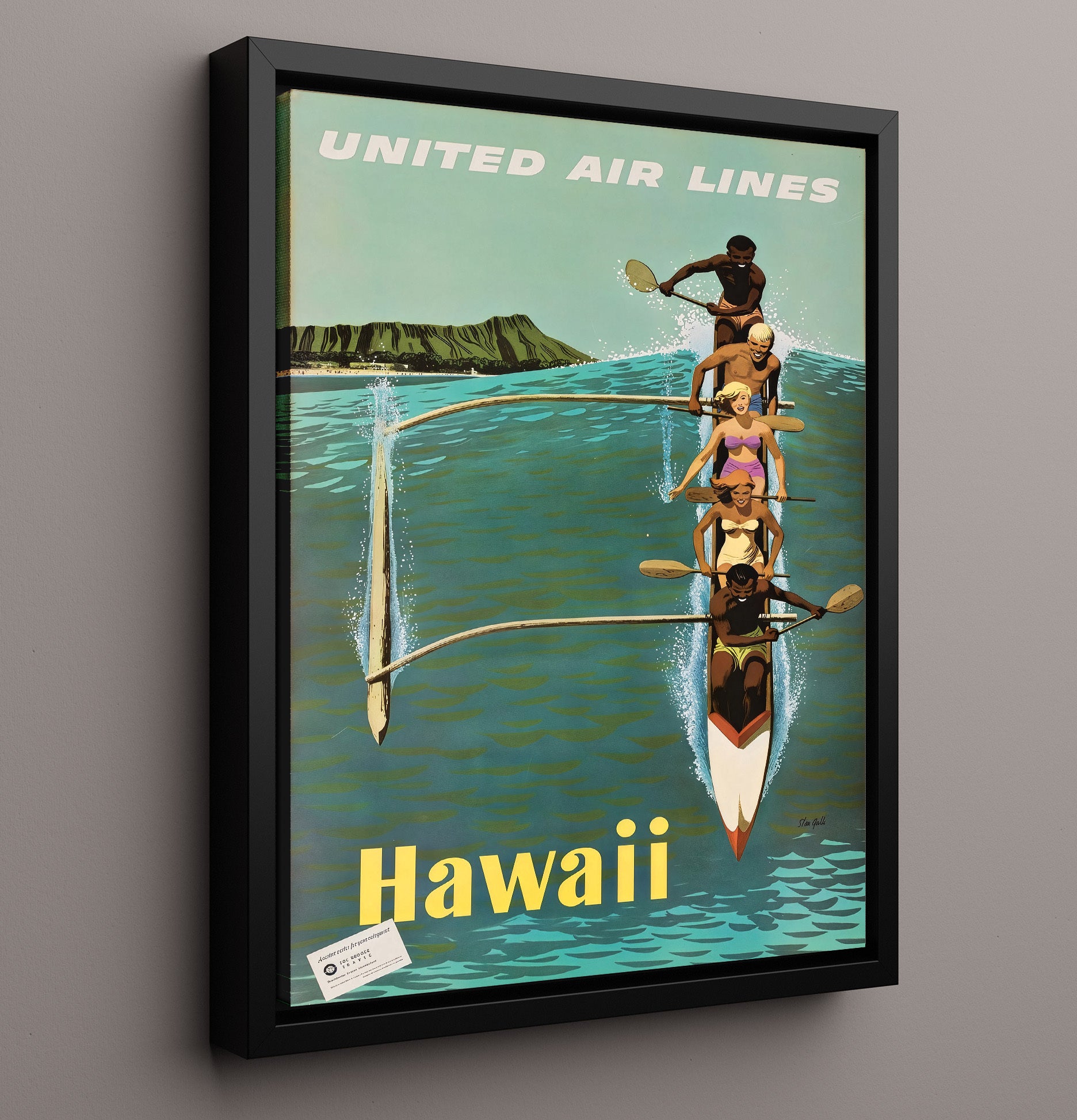 Hawaii United Airlines Vintage Travel Print 16x20 Framed Canvas travel wall art print