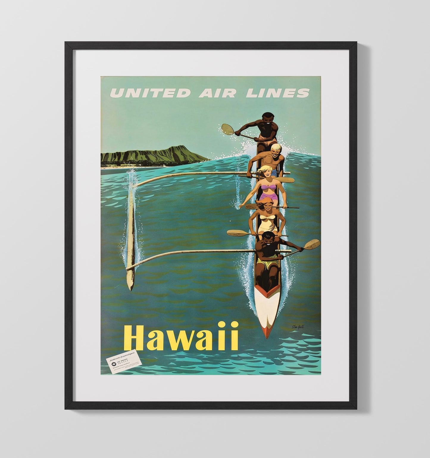 Hawaii United Airlines Vintage Travel Print 16x20 Gallery Frame travel wall art print