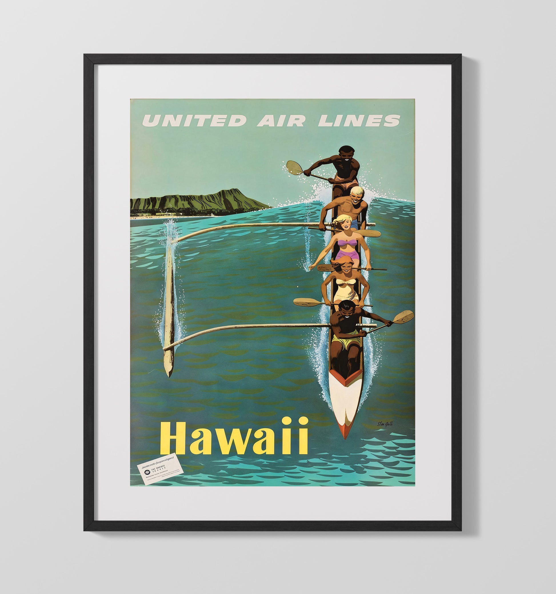 Hawaii United Airlines Vintage Travel Print 16x20 Gallery Frame travel wall art print
