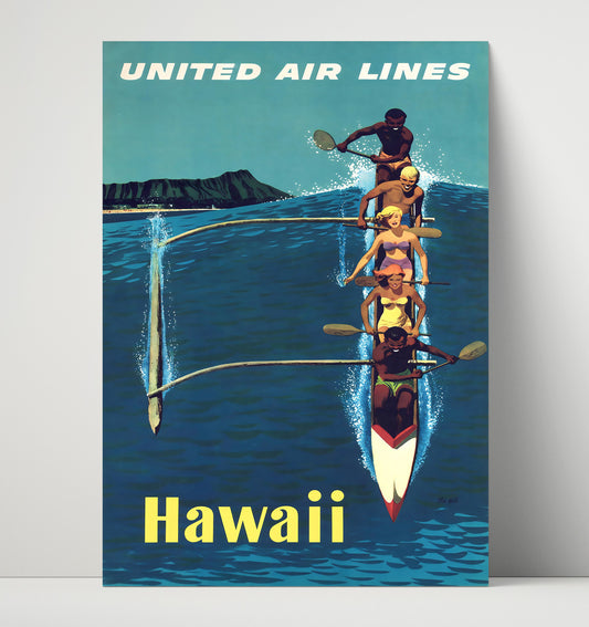 Hawaii United Airlines Canoe - Travel - 16x20 Unframed Print