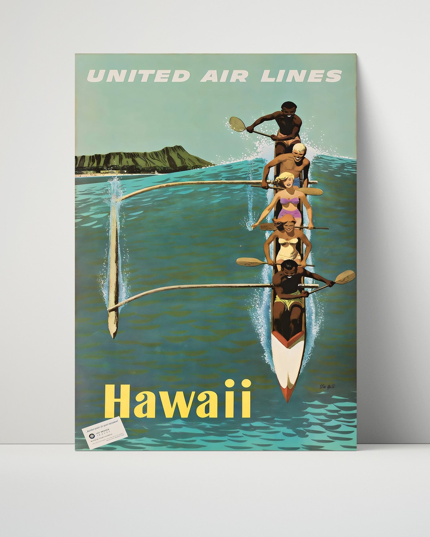 Classic Travel Poster - Hawaii - United Airlines Canoe