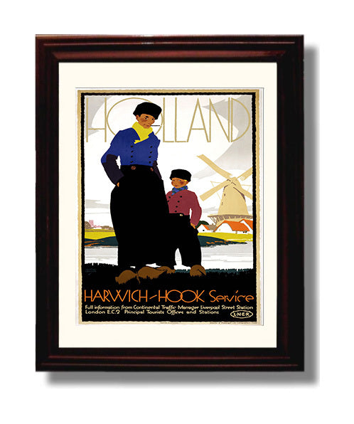 Holland Harwich Hook Vintage Travel Print 8x10 Beveled Frame travel wall art print