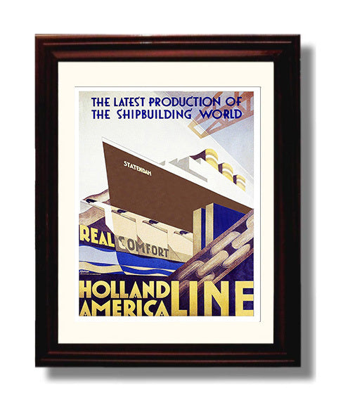 Holland America Ship Vintage Travel Print 8x10 Beveled Frame travel wall art print