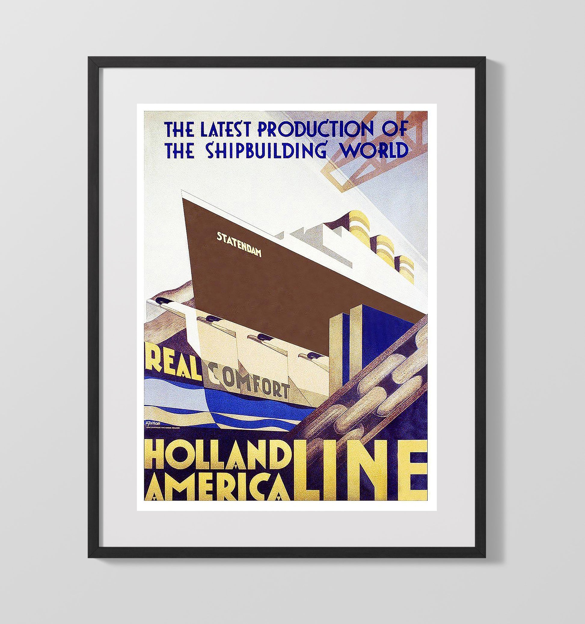 Holland America Ship Vintage Travel Print 16x20 Gallery Frame travel wall art print