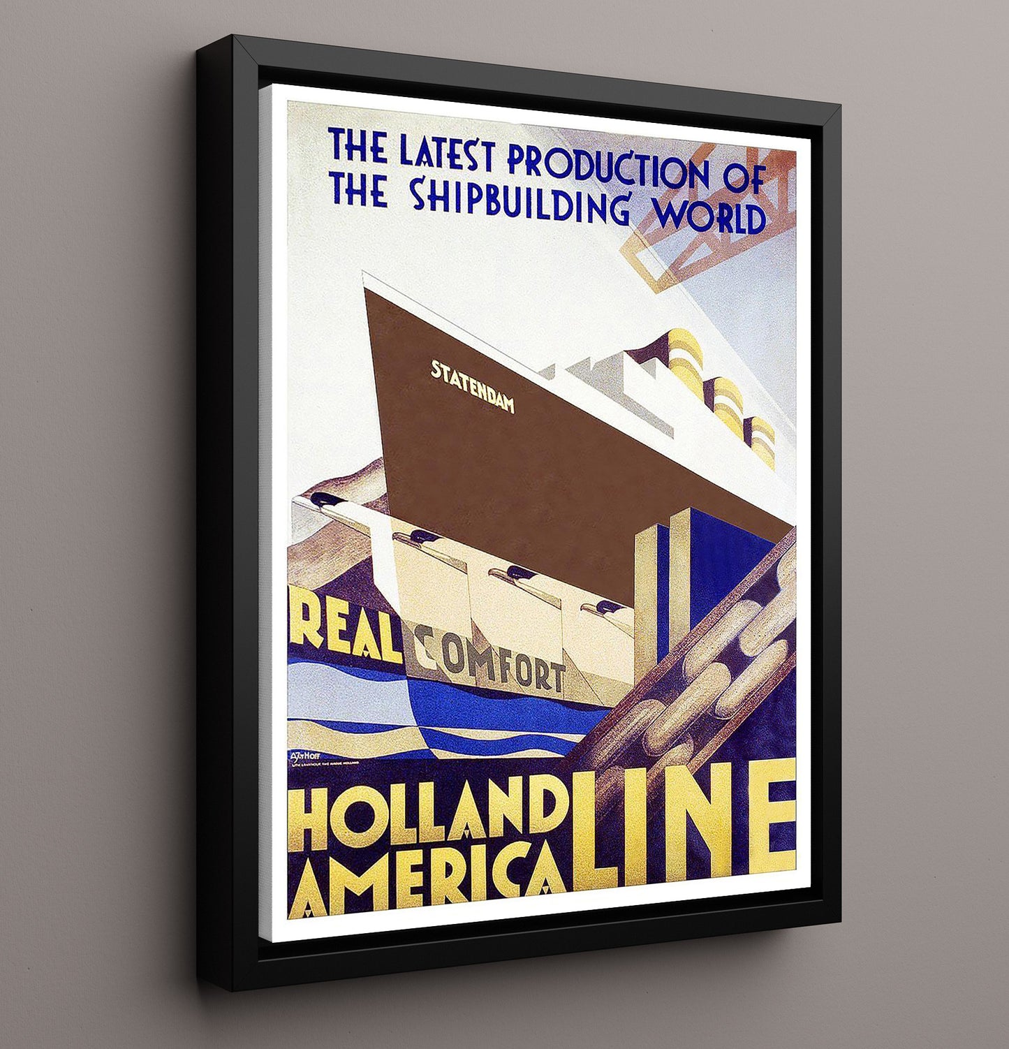 Holland America Ship Vintage Travel Print 16x20 Framed Canvas travel wall art print