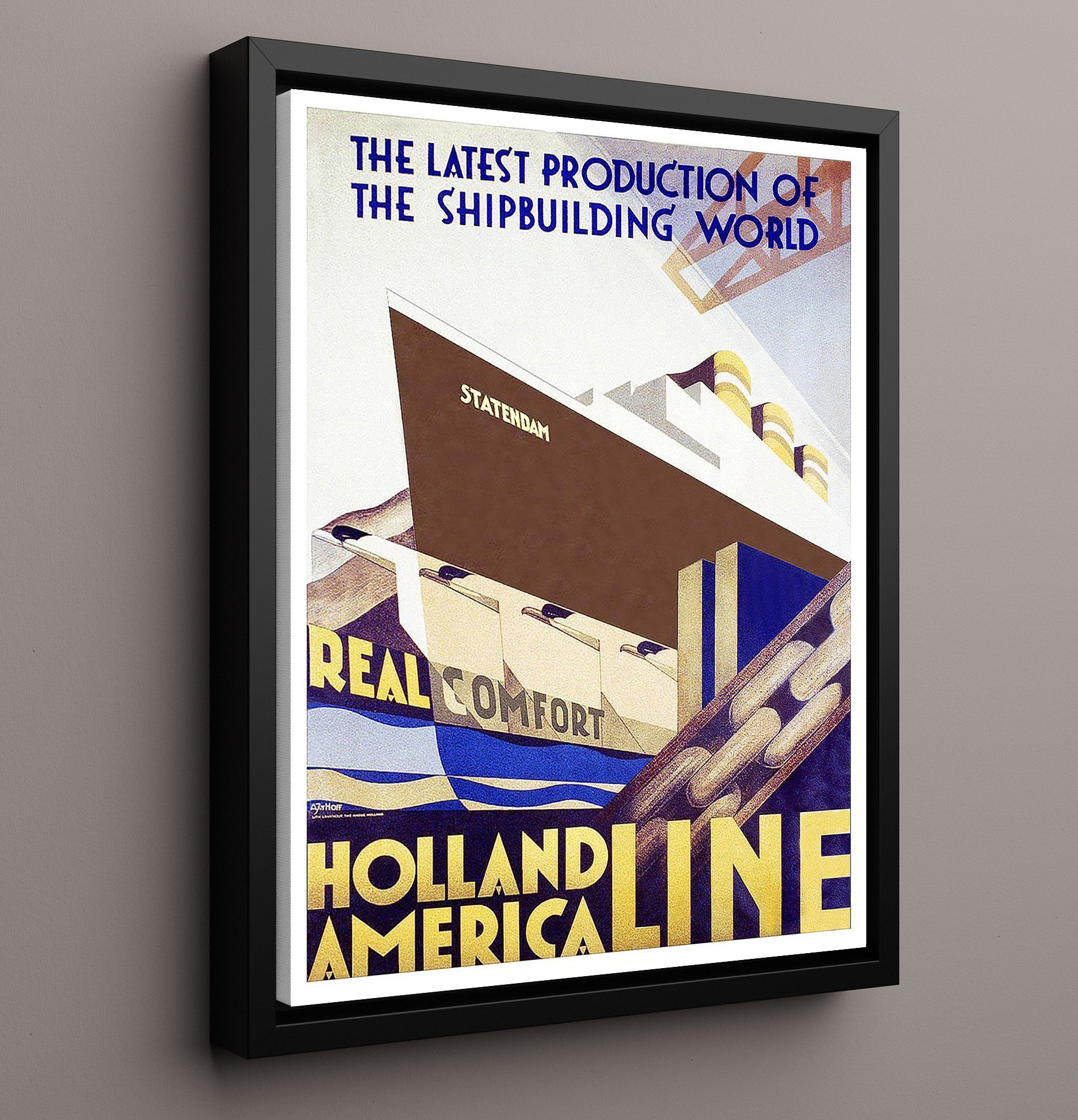 Holland America Ship Vintage Travel Print 16x20 Framed Canvas travel wall art print